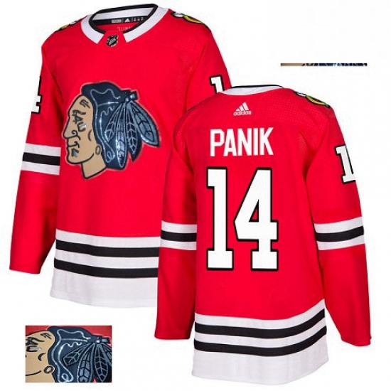 Mens Adidas Chicago Blackhawks 14 Richard Panik Authentic Red Fashion Gold NHL Jersey