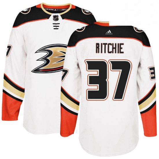 Mens Adidas Anaheim Ducks 37 Nick Ritchie Authentic White Away NHL Jersey