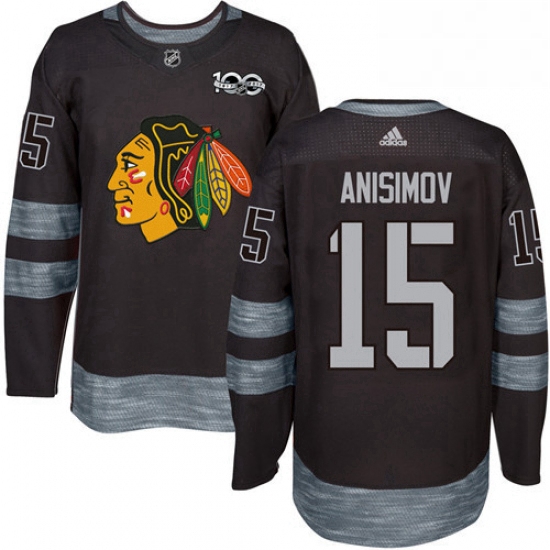 Mens Adidas Chicago Blackhawks 15 Artem Anisimov Authentic Black 1917 2017 100th Anniversary NHL Jer