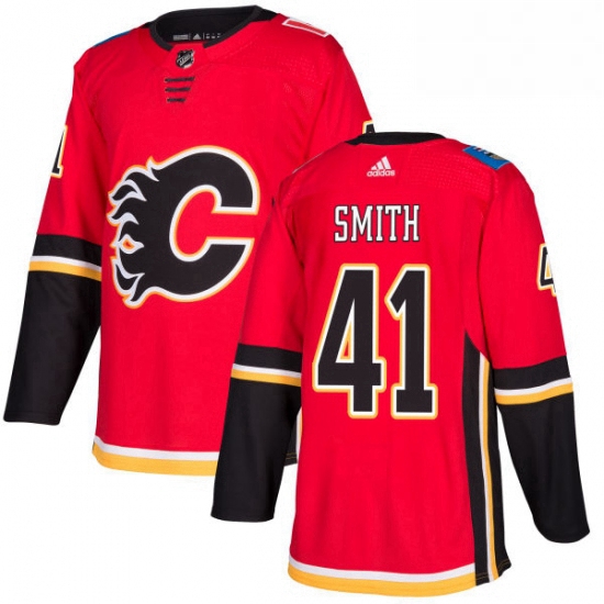 Mens Adidas Calgary Flames 41 Mike Smith Premier Red Home NHL Je