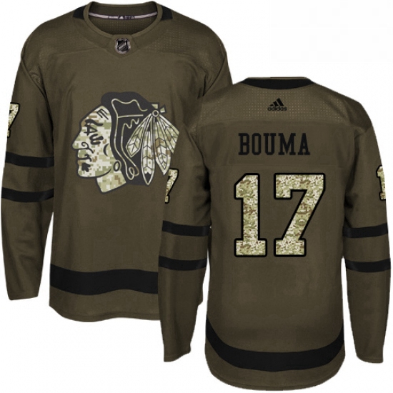 Mens Adidas Chicago Blackhawks 17 Lance Bouma Authentic Green Salute to Service NHL Jersey