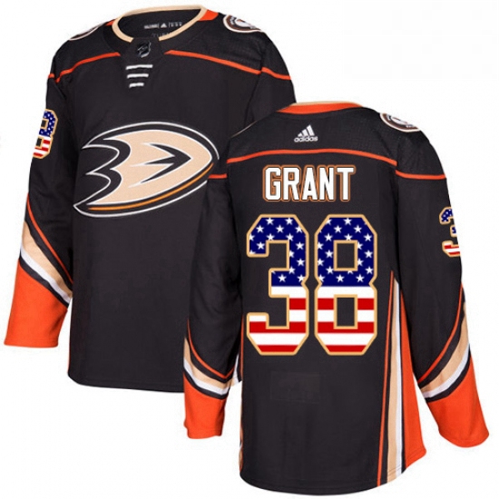 Mens Adidas Anaheim Ducks 38 Derek Grant Authentic Black USA Flag Fashion NHL Jersey