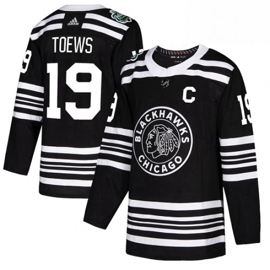 Mens Adidas Chicago Blackhawks 19 Jonathan Toews Authentic Black 2019 Winter Classic NHL Jersey