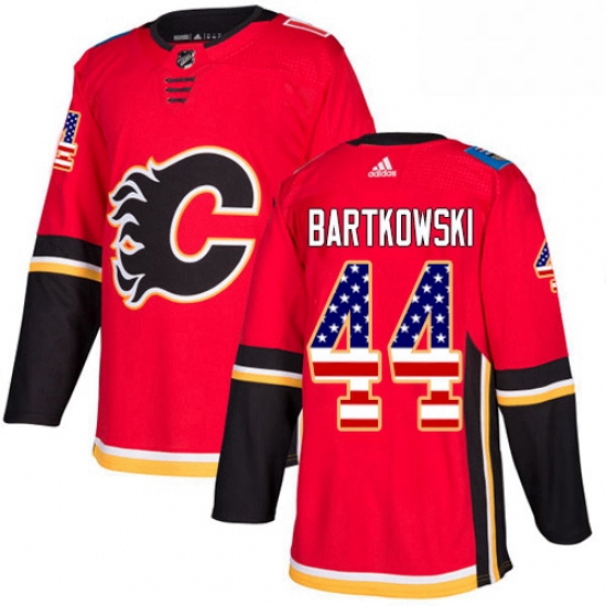 Mens Adidas Calgary Flames 44 Matt Bartkowski Authentic Red USA Flag Fashion NHL Jersey