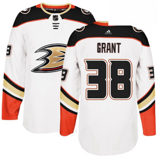 Mens Adidas Anaheim Ducks 38 Derek Grant Authentic White Away NHL Jersey