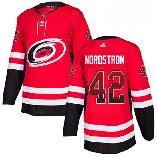 Mens Adidas Carolina Hurricanes 42 Joakim Nordstrom Authentic Red Drift Fashion NHL Jersey