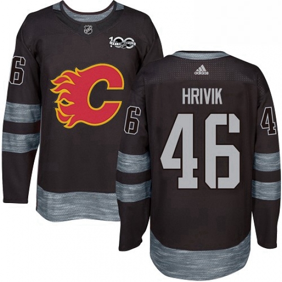 Mens Adidas Calgary Flames 46 Marek Hrivik Authentic Black 1917 