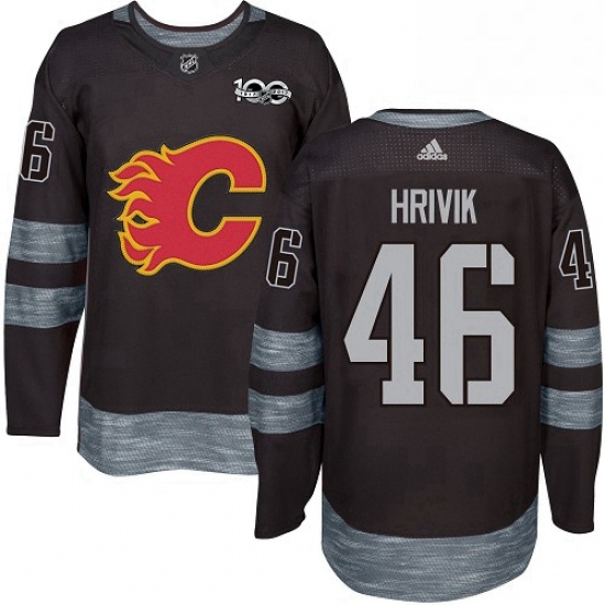 Mens Adidas Calgary Flames 46 Marek Hrivik Authentic Black 1917 2017 100th Anniversary NHL Jersey