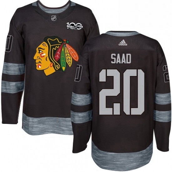 Mens Adidas Chicago Blackhawks 20 Brandon Saad Authentic Black 1917 2017 100th Anniversary NHL Jerse