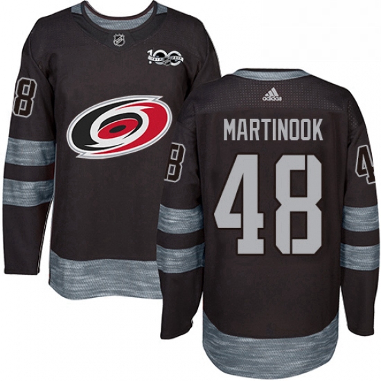 Mens Adidas Carolina Hurricanes 48 Jordan Martinook Authentic Black 1917 2017 100th Anniversary NHL 