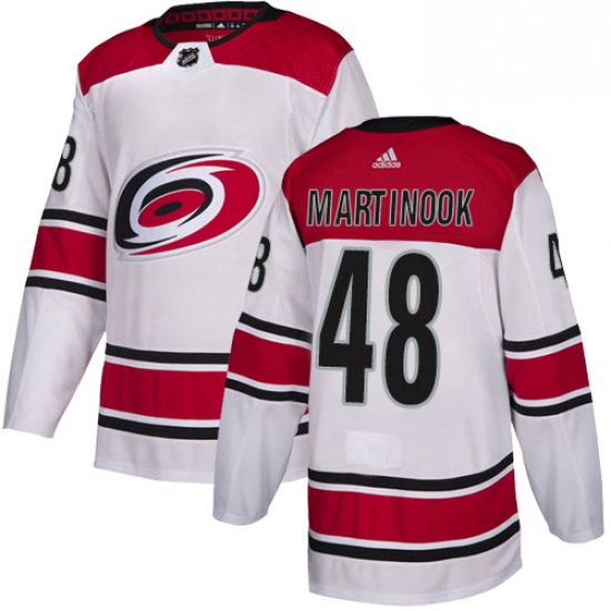 Mens Adidas Carolina Hurricanes 48 Jordan Martinook Authentic White Away NHL Jersey