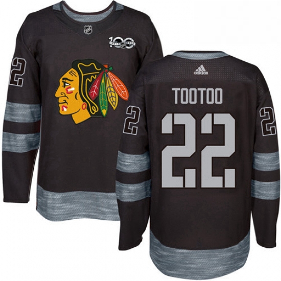 Mens Adidas Chicago Blackhawks 22 Jordin Tootoo Authentic Black 1917 2017 100th Anniversary NHL Jers