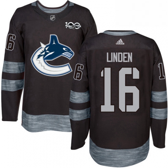 Mens Adidas Vancouver Canucks 16 Trevor Linden Authentic Black 1917 2017 100th Anniversary NHL Jerse