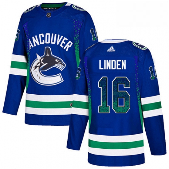 Mens Adidas Vancouver Canucks 16 Trevor Linden Authentic Blue Drift Fashion NHL Jersey