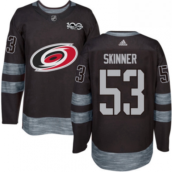 Mens Adidas Carolina Hurricanes 53 Jeff Skinner Authentic Black 1917 2017 100th Anniversary NHL Jers