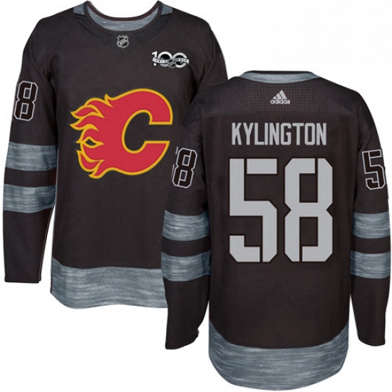 Mens Adidas Calgary Flames 58 Oliver Kylington Authentic Black 1917 2017 100th Anniversary NHL Jerse