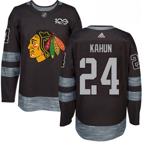 Mens Adidas Chicago Blackhawks 24 Dominik Kahun Black 1917 2017 100th Anniversary Stitched NHL Jerse