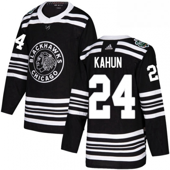 Mens Adidas Chicago Blackhawks 24 Dominik Kahun Black Authentic 2019 Winter Classic Stitched NHL Jer