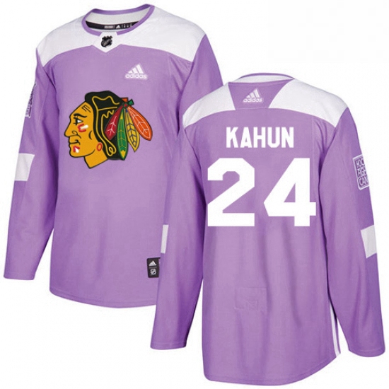 Mens Adidas Chicago Blackhawks 24 Dominik Kahun Purple Authentic Fights Cancer Stitched NHL Jersey