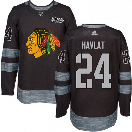 Mens Adidas Chicago Blackhawks 24 Martin Havlat Authentic Black 1917 2017 100th Anniversary NHL Jers