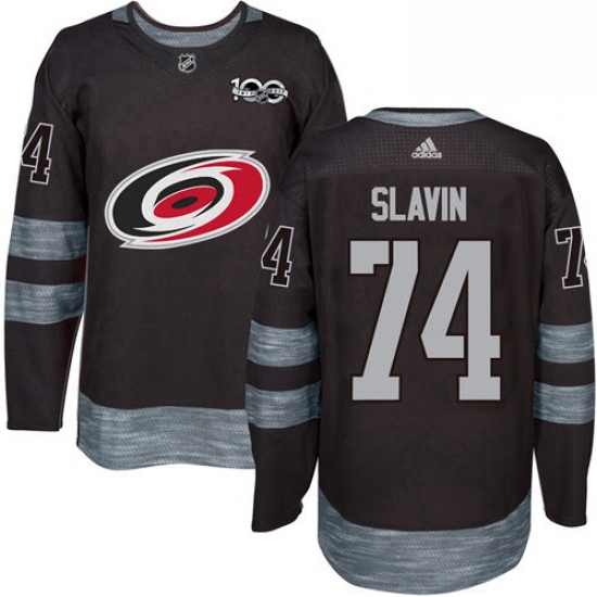 Mens Adidas Carolina Hurricanes 74 Jaccob Slavin Premier Black 1917 2017 100th Anniversary NHL Jerse