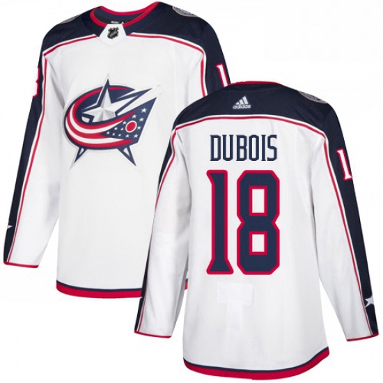 Mens Adidas Columbus Blue Jackets 18 Pierre Luc Dubois White Road Authentic Stitched NHL Jersey