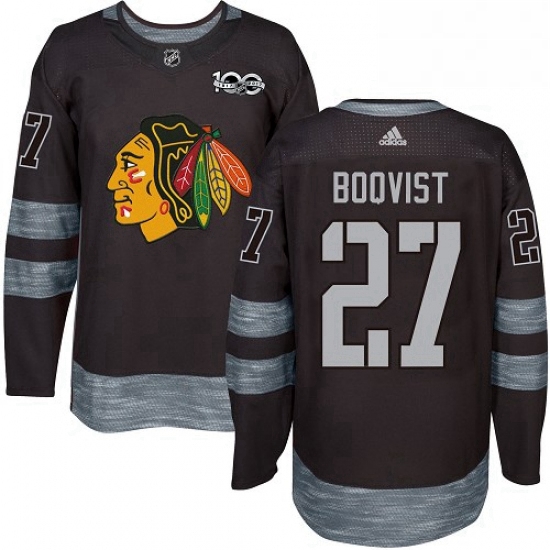 Mens Adidas Chicago Blackhawks 27 Adam Boqvist Authentic Black 1917 2017 100th Anniversary NHL Jerse