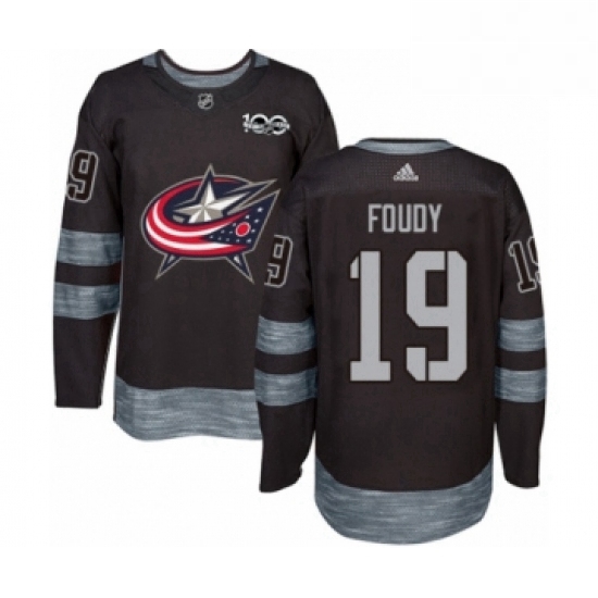 Mens Adidas Columbus Blue Jackets 19 Liam Foudy Authentic Black 1917 2017 100th Anniversary NHL Jers