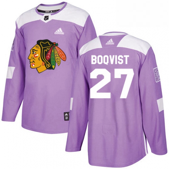Mens Adidas Chicago Blackhawks 27 Adam Boqvist Authentic Purple Fights Cancer Practice NHL Jersey