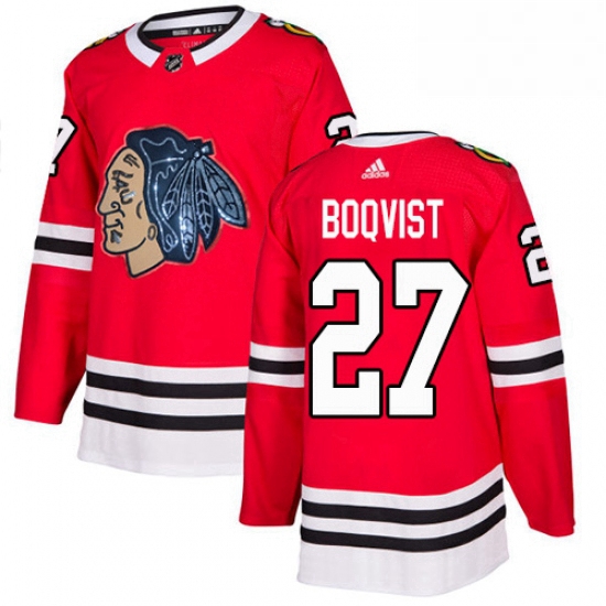 Mens Adidas Chicago Blackhawks 27 Adam Boqvist Authentic Red Fashion Gold NHL Jersey