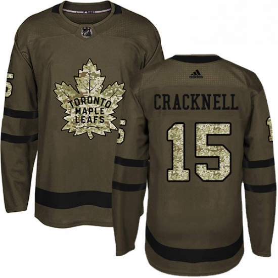 Mens Adidas Toronto Maple Leafs 15 Adam Cracknell Authentic Green Salute to Service NHL Jersey