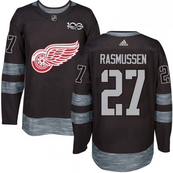 Mens Adidas Detroit Red Wings 27 Michael Rasmussen Premier Black 1917 2017 100th Anniversary NHL Jer