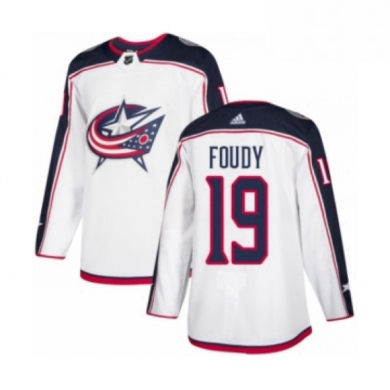 Mens Adidas Columbus Blue Jackets 19 Liam Foudy Authentic White Away NHL Jersey