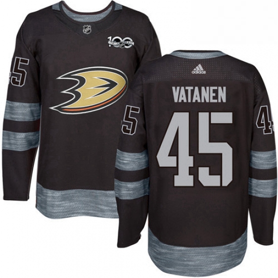 Mens Adidas Anaheim Ducks 45 Sami Vatanen Authentic Black 1917 2017 100th Anniversary NHL Jersey