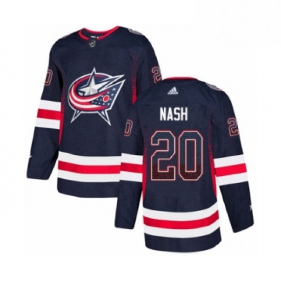 Mens Adidas Columbus Blue Jackets 20 Riley Nash Authentic Navy B