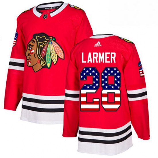 Mens Adidas Chicago Blackhawks 28 Steve Larmer Authentic Red USA Flag Fashion NHL Jersey