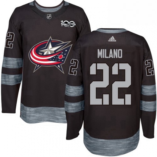 Mens Adidas Columbus Blue Jackets 22 Sonny Milano Authentic Black 1917 2017 100th Anniversary NHL Je