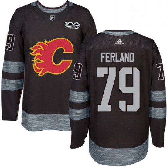 Mens Adidas Calgary Flames 79 Michael Ferland Authentic Black 1917 2017 100th Anniversary NHL Jersey