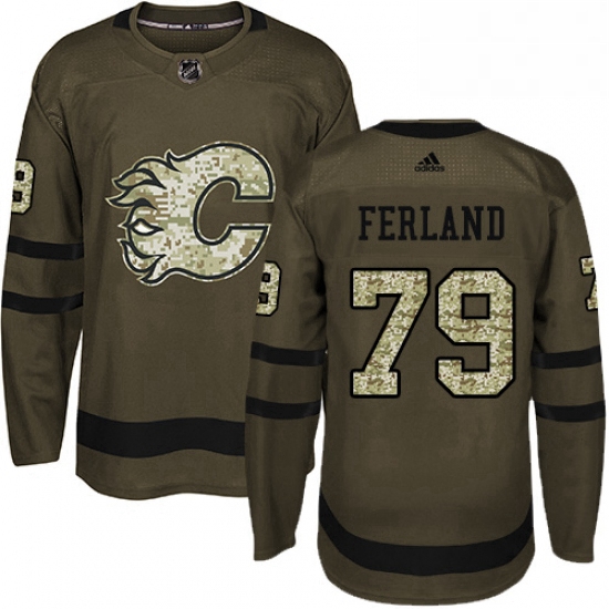 Mens Adidas Calgary Flames 79 Michael Ferland Authentic Green Salute to Service NHL Jersey