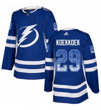 Mens Adidas Tampa Bay Lightning 29 Slater Koekkoek Authentic Blue Drift Fashion NHL Jersey