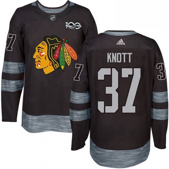 Mens Adidas Chicago Blackhawks 37 Graham Knott Authentic Black 1917 2017 100th Anniversary NHL Jerse