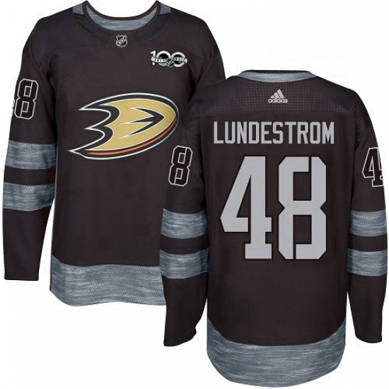 Mens Adidas Anaheim Ducks 48 Isac Lundestrom Authentic Black 1917 2017 100th Anniversary NHL Jersey