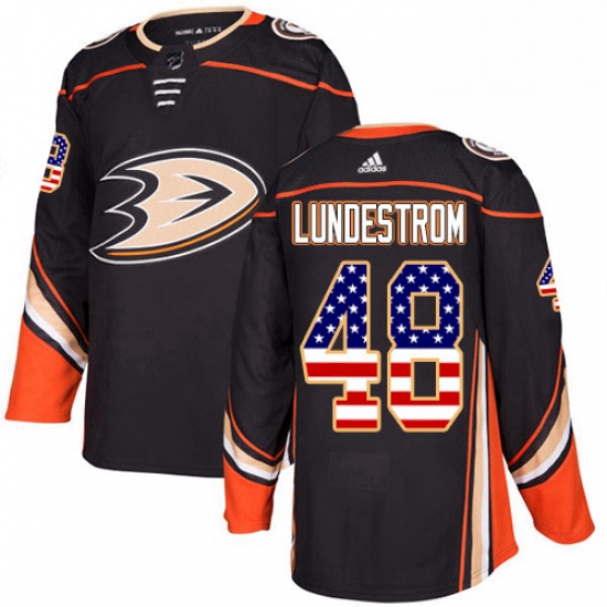 Mens Adidas Anaheim Ducks 48 Isac Lundestrom Authentic Black USA Flag Fashion NHL Jersey