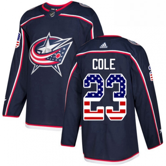 Mens Adidas Columbus Blue Jackets 23 Ian Cole Authentic Navy Blue USA Flag Fashion NHL Jerse