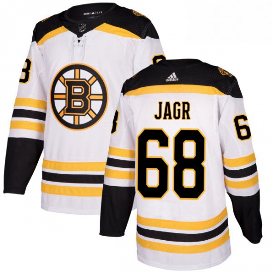 Mens Adidas Boston Bruins 68 Jaromir Jagr Authentic White Away NHL Jersey