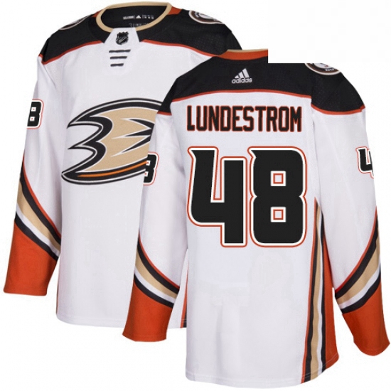 Mens Adidas Anaheim Ducks 48 Isac Lundestrom Authentic White Away NHL Jersey