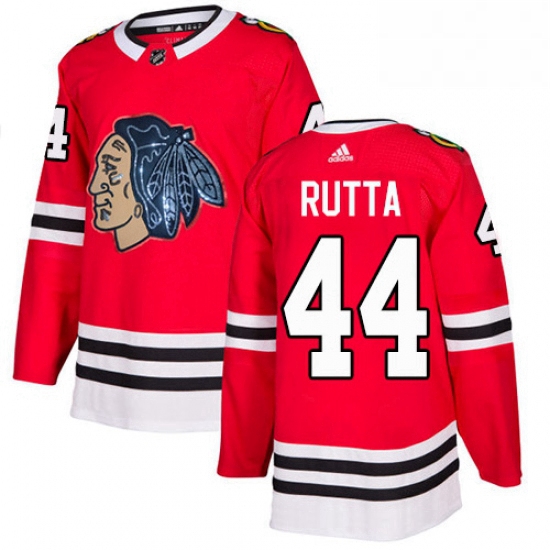 Mens Adidas Chicago Blackhawks 44 Jan Rutta Authentic Red Fashion Gold NHL Jersey