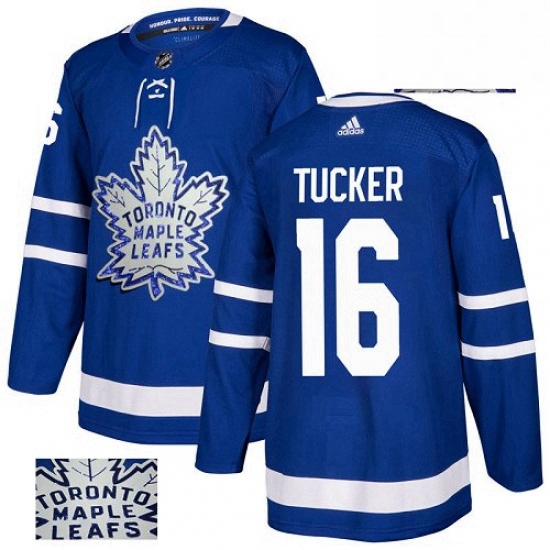 Mens Adidas Toronto Maple Leafs 16 Darcy Tucker Authentic Royal Blue Fashion Gold NHL Jersey