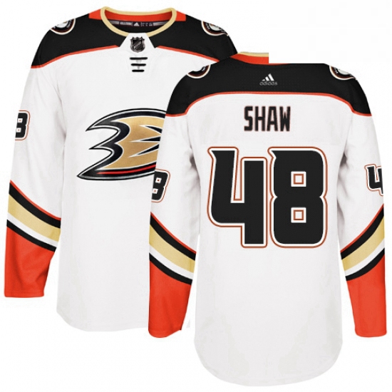 Mens Adidas Anaheim Ducks 48 Logan Shaw Authentic White Away NHL Jersey