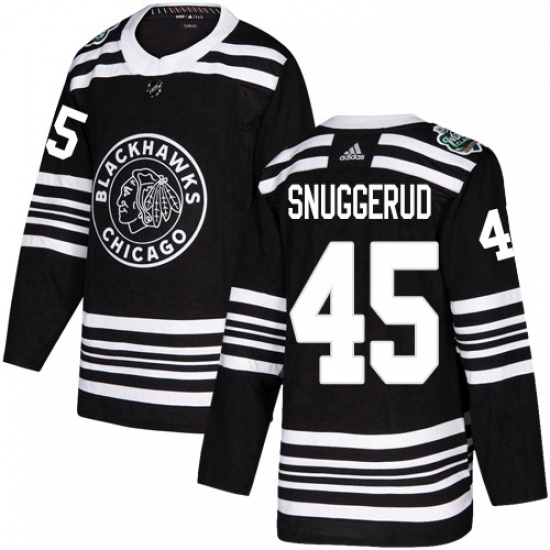 Mens Adidas Chicago Blackhawks 45 Luc Snuggerud Authentic Black 2019 Winter Classic NHL Jersey